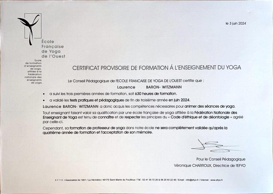 Certification d'enseignant de Yoga